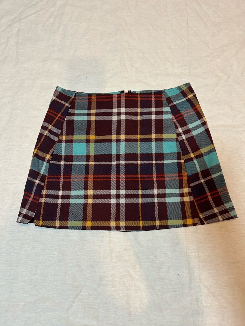 Urban Outfitters Plaid Mini Skirt in Burgundy, Teal & Yellow SZ S